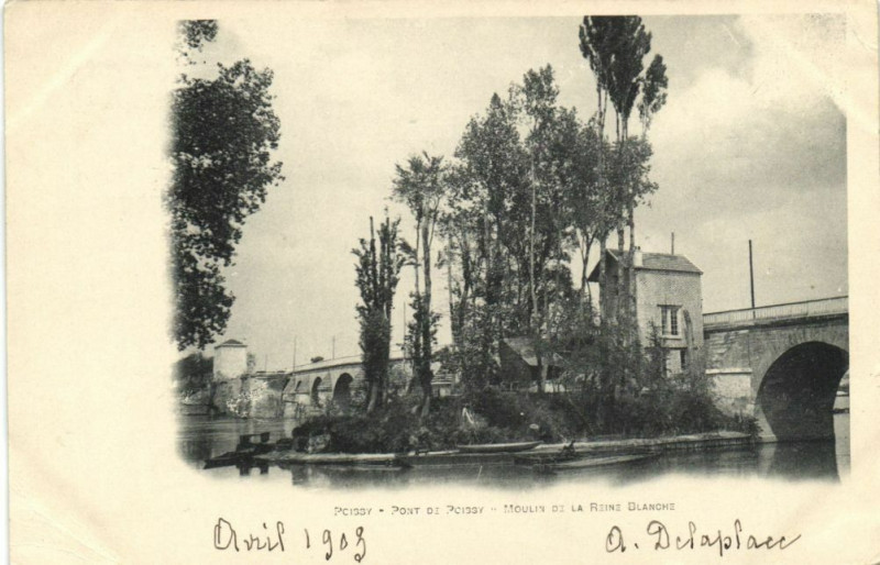 Carte postale ancienne Poissy-Pont de Poissy-Moulin de la Reine Blanche à Poissy