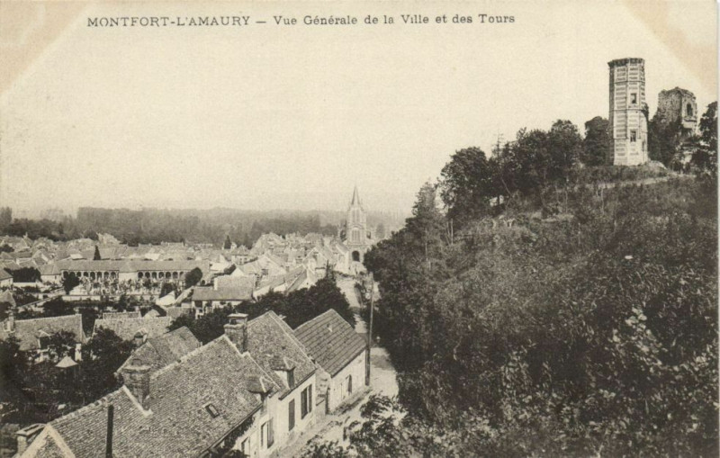 Carte postale ancienne Montfort-L'Amaury-Vue générale de la Ville et des Tours à Montfort-l'Amaury