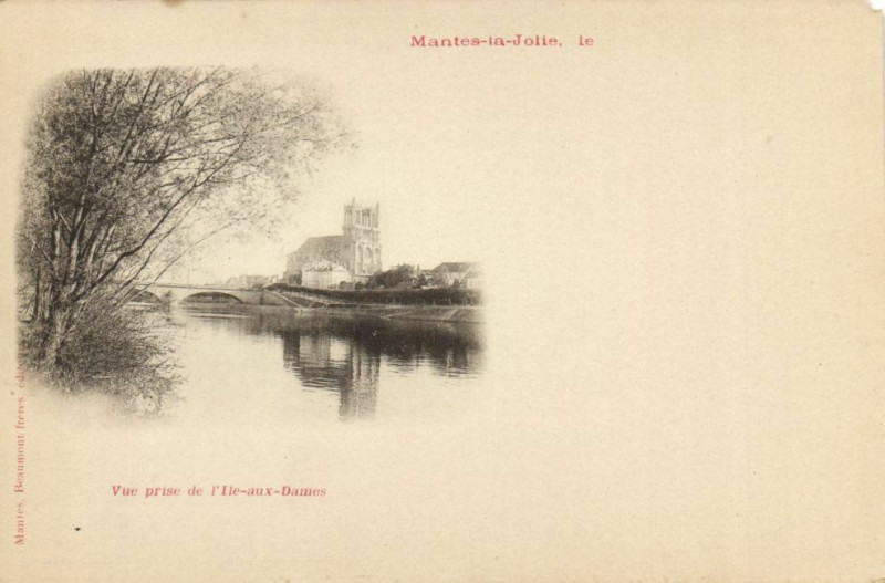 Carte postale ancienne Mantes-la-Jolie-Vue prise de l'Ile-aux-Dames à Mantes-la-Jolie