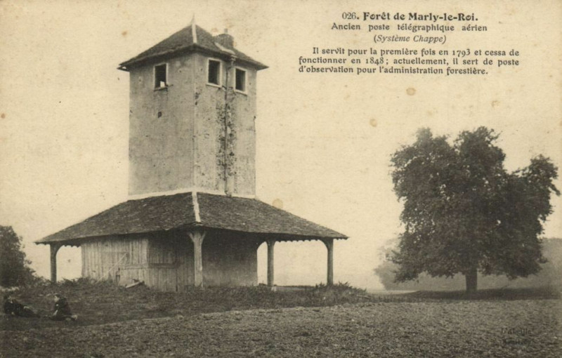 Carte postale ancienne Foret de Marly-le-Roi-Ancien poste telegraphique aerien à Bailly