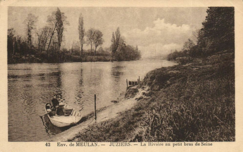 Carte postale ancienne Env. de Meulan-Juziers-La Riviere au petit bras de Seine à Juziers