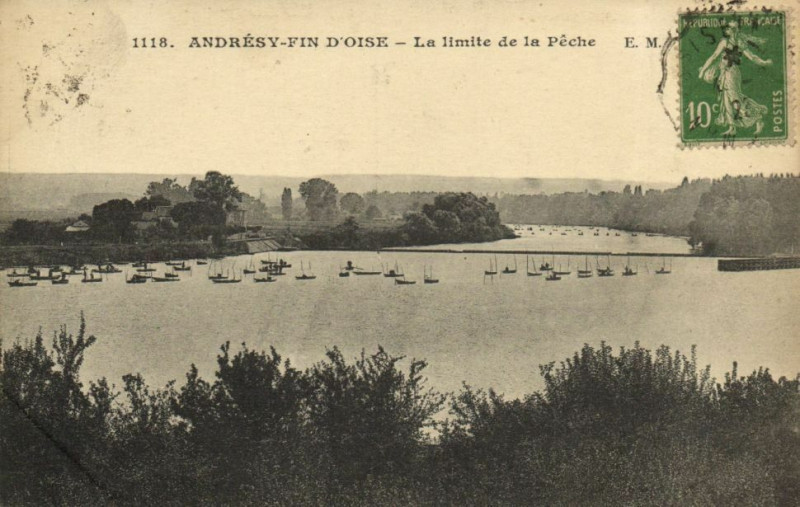Carte postale ancienne Andresy-Fin-D'Oise-La limite de la Peche à Andrésy