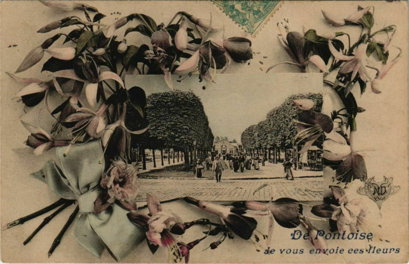 Carte postale ancienne De Pontoise - Je vous envoie ces fleurs à Pontoise