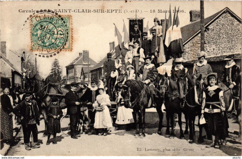 Carte postale ancienne Cavalcade du Saint-Clair-sur-Epte 1906 à Saint-Clair-sur-Epte