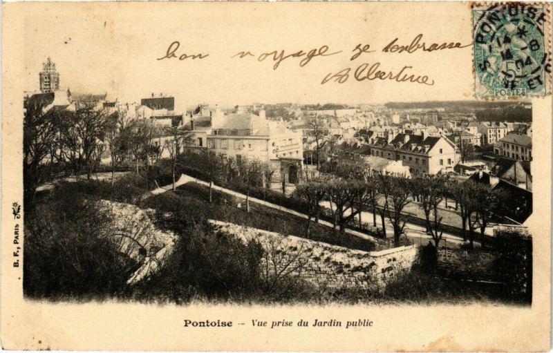 Carte postale ancienne Pontoise - Vue prise du Jardin public à Pontoise