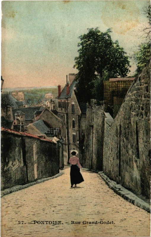Carte postale ancienne Pontoise - Rue Grand-Godet à Pontoise