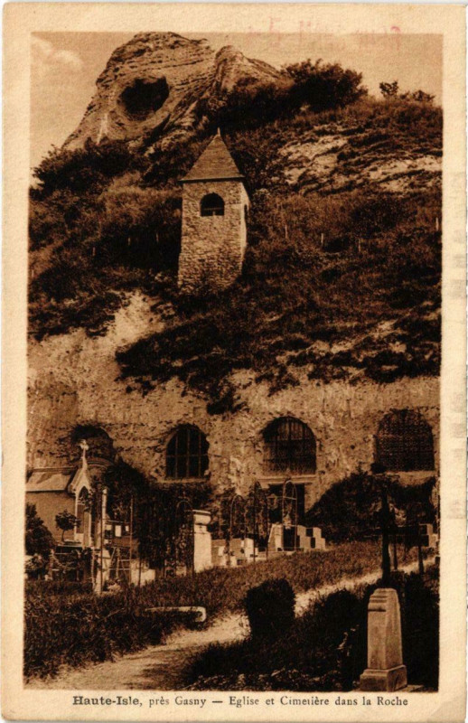 Carte postale ancienne Haute-ISLE, pres Gasny - Eglise et Cimetiere dans La Roche à Haute-Isle