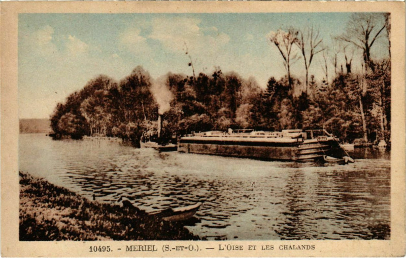 Carte postale ancienne Meriel - L'Oise et les Chalands à Mériel