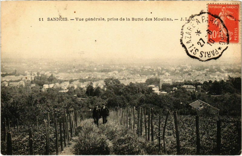 Carte postale ancienne Sannois - Vue générale, prise de la Butte des Moulins à Sannois