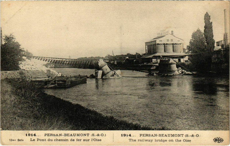 Carte postale ancienne Persan-Beaumont - Le pont du chemin de fer sur l'Oise à Persan