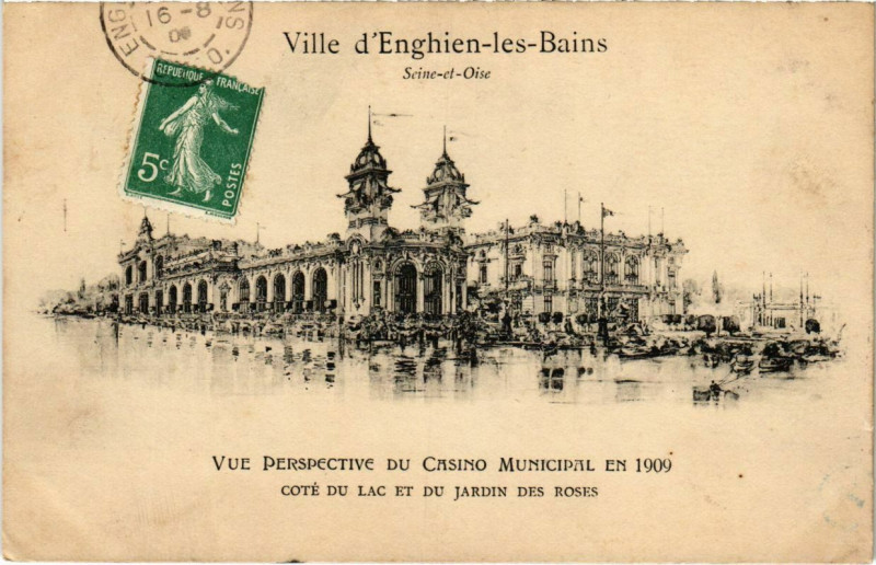 Carte postale ancienne Enghien-les-Bains - Vue perspective du Casino Municipal à Enghien-les-Bains