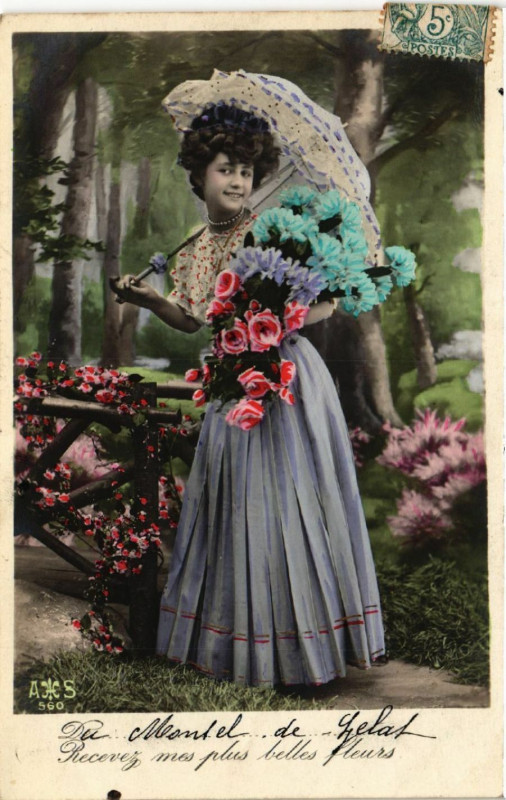 Carte postale ancienne Receves mes plus belles fleurs à Us