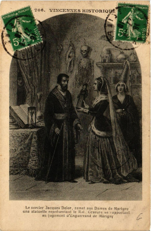 Carte postale ancienne Vincennes Hisorique - Le sorcier Jacques Delor, remet aux Dames...