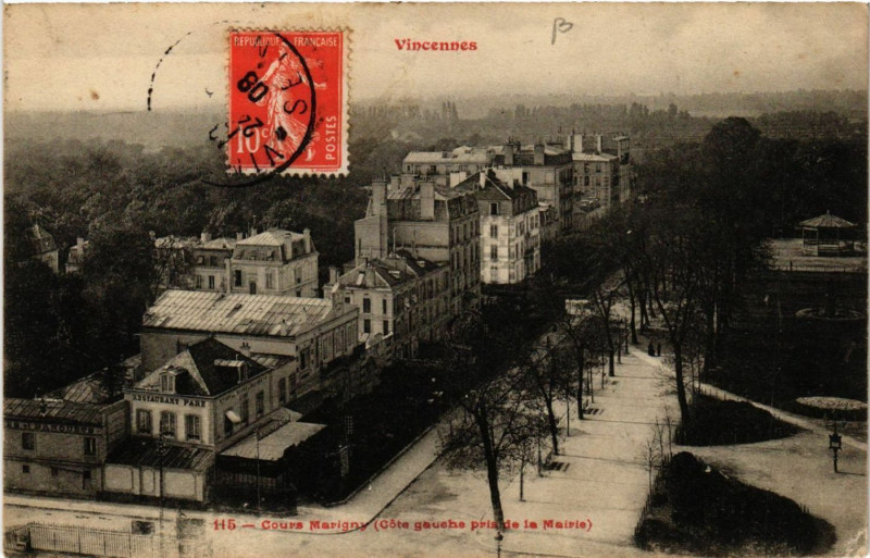 Carte postale ancienne Vincennes - Cours Marigny(Cote gauche pris de la Mairie)