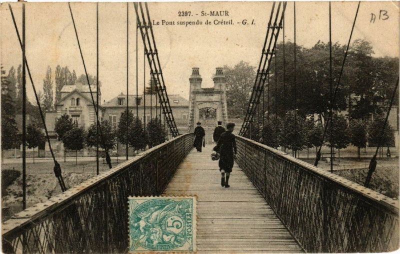 Carte postale ancienne Saint-Maur - Le Pont suspendu de Créteil à Us
