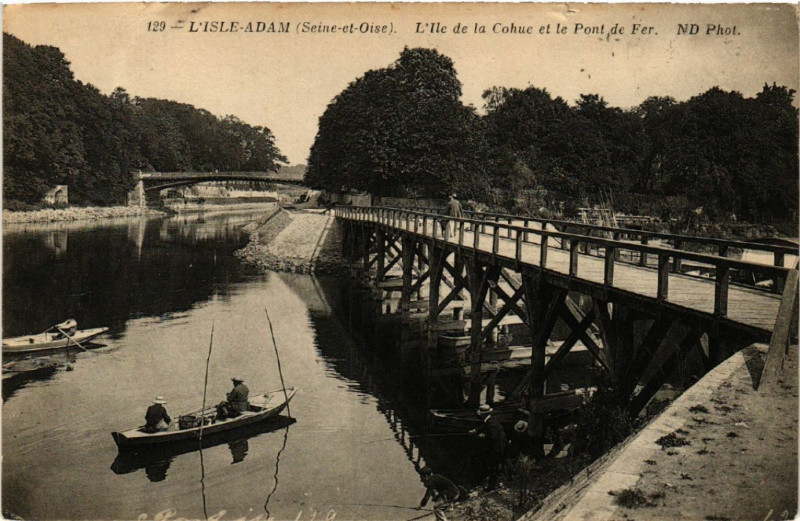 Carte postale ancienne L'Isle-Adam(Seine-et-Oise) - L'Ile de la Cohuc et le Pont de Fer à L'Isle-Adam