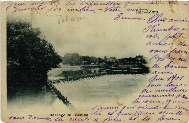 Carte postale ancienne Isle-Adam  - Barrage de l'Ecluse à Us