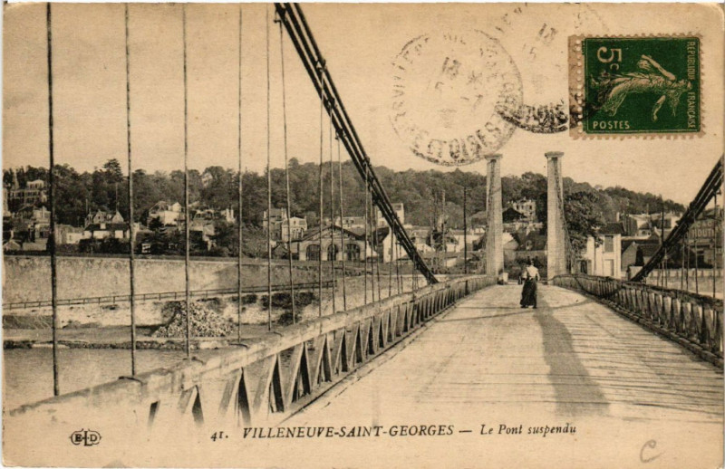 Carte postale ancienne Villeneuve-Saint-Georges - Le Pont suspendu à Us