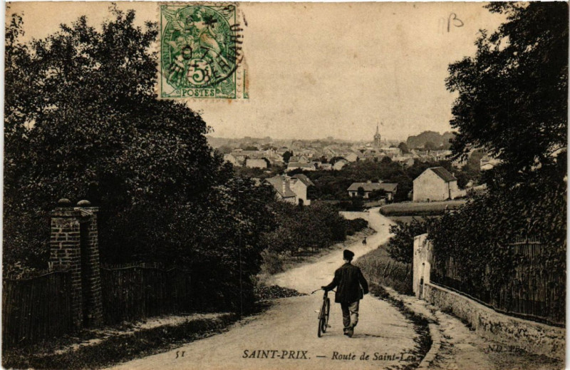 Carte postale ancienne Saint-Prix - Route de Saint-Léne à Saint-Prix