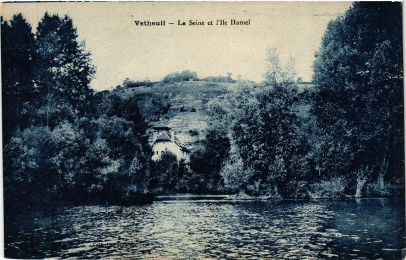 Carte postale ancienne Vetheuil - La Seine et l'ile Hamel à Vétheuil