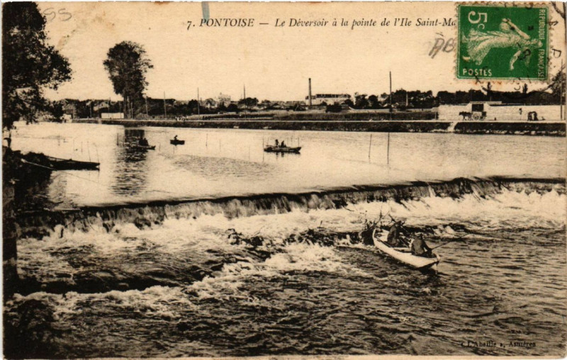 Carte postale ancienne Pontoise - Le Déversoir á la pointe de l'Ile Saint-Martin à Pontoise