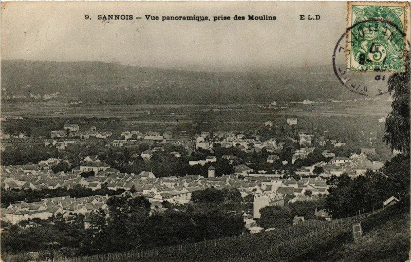 Carte postale ancienne Sannois - Vue Panoramique- prise des Moulins à Sannois
