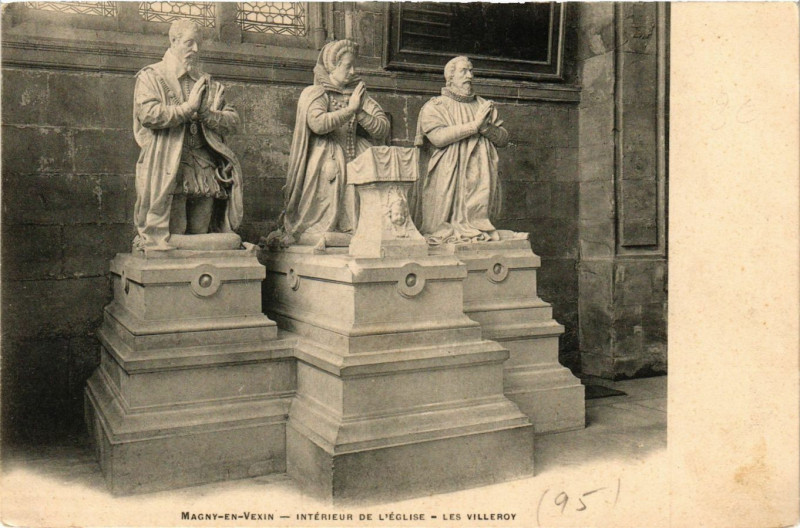 Carte postale ancienne Magny-en-Vexin - Interieur de L'Eglise - Les Villeroy à Magny-en-Vexin
