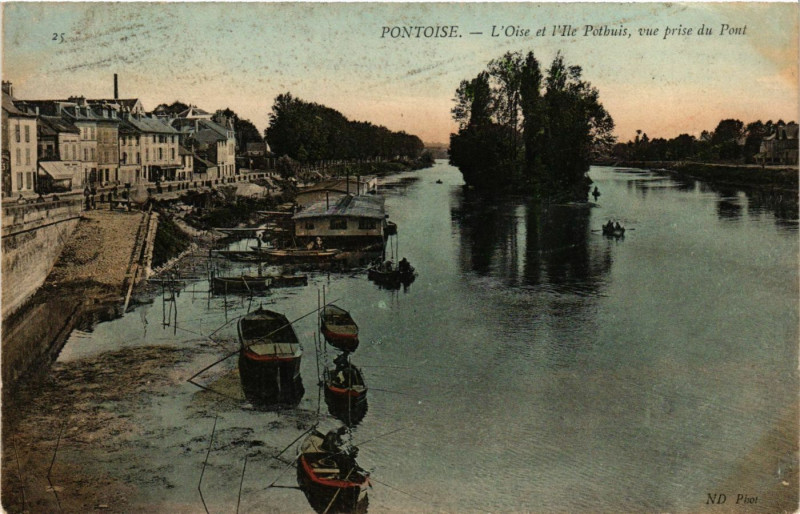 Carte postale ancienne Pontoise - L'Oise ei l'Ile Pothuis - Vue prise du Pont à Pontoise