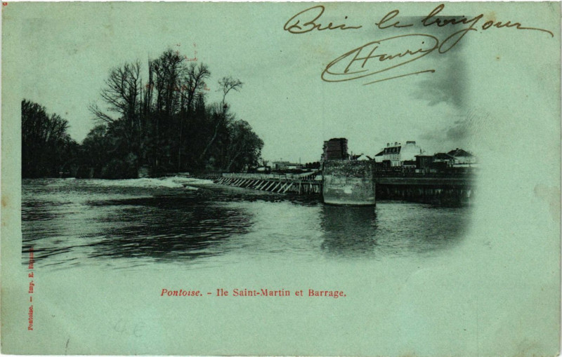 Carte postale ancienne Pontoise - Ile Saint-Martin et Barrage à Pontoise