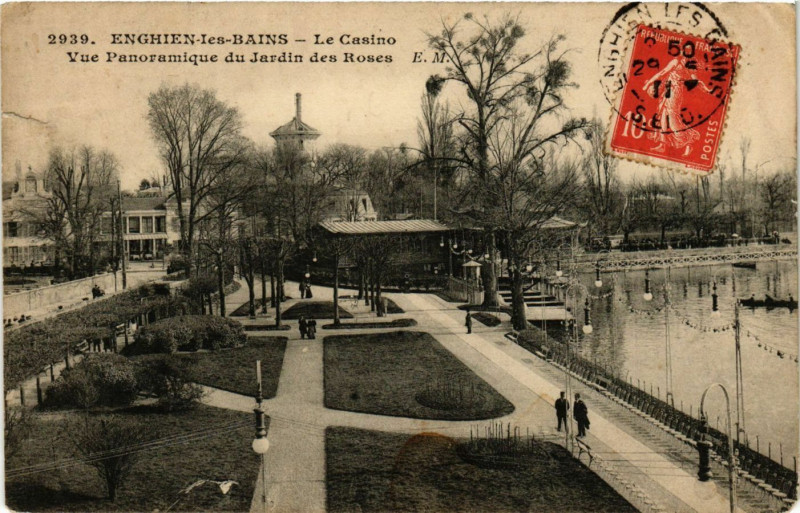Carte postale ancienne Enghien-les-Bains - Le Casino - Vue Panoramique du Jardin des Roses à Enghien-les-Bains