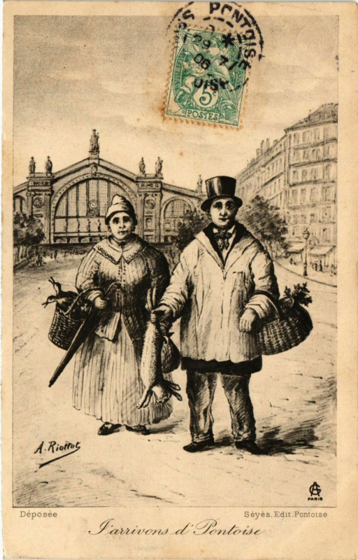 Carte postale ancienne J'arrivous d'Pontoise à Pontoise