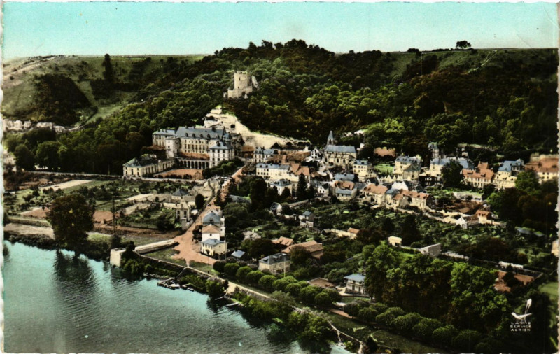 Carte postale ancienne La Roche-Guyon (S.-et-O.) -Le Cháteau,La Tour, le Pays à La Roche-Guyon