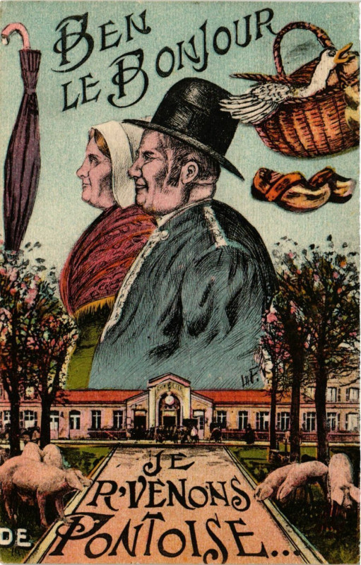 Carte postale ancienne Ben le Bonjour je R'Venons Pontoise à Pontoise