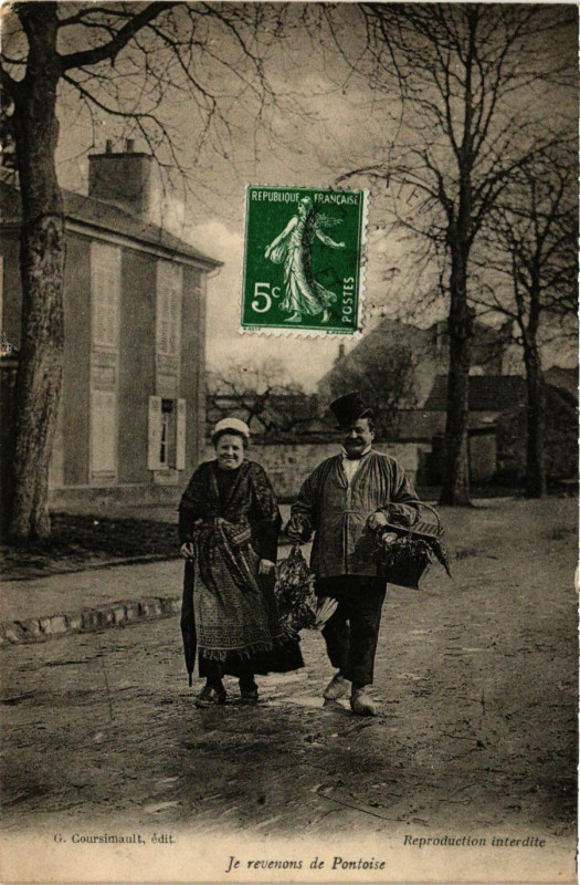 Carte postale ancienne Je revenons de Pontoise à Pontoise
