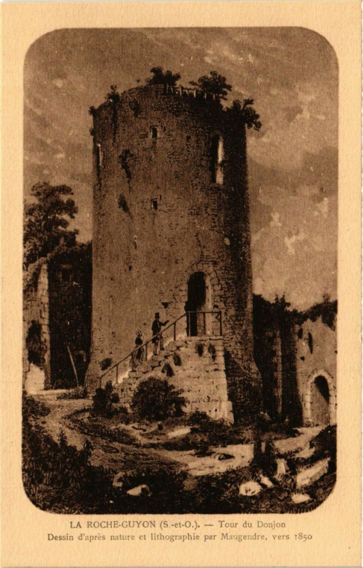 Carte postale ancienne La Roche-Guyon (S.-et-O.) - Tour du Donjon -Dessin d'aprés nature.. à La Roche-Guyon