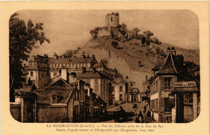 Carte postale ancienne La Roche-Guyon (S.-et-O.) -Vue du Cháteau prise de la Rue du Bac... à La Roche-Guyon