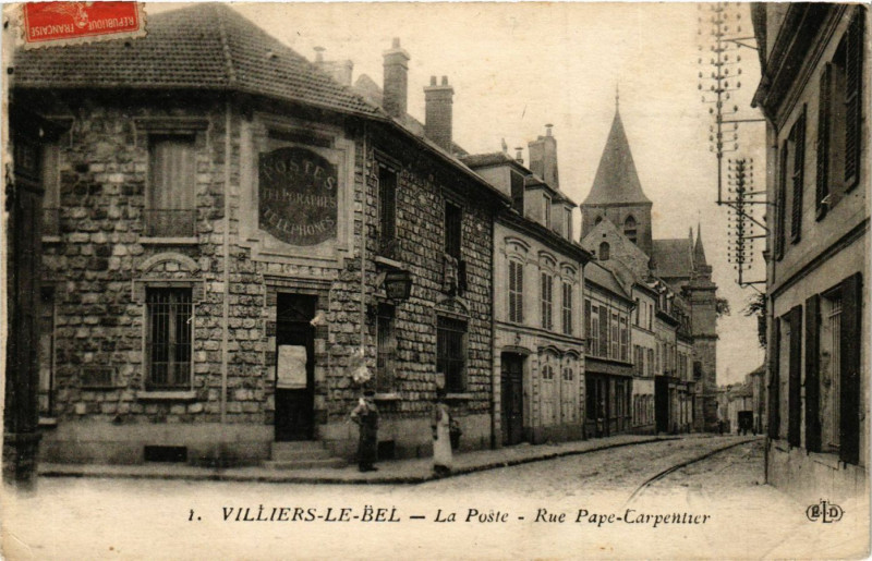 Carte postale ancienne Villiers-le-Bel- La Poste -Rue Pape-Carpentier à Villiers-le-Bel