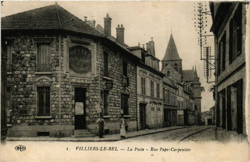 Carte postale ancienne Villiers-le-Bel- La Poste -Rue Pape-Carpentier à Villiers-le-Bel