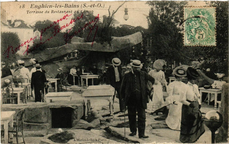 Carte postale ancienne Enghien-les-Bains (S.-et-O.) -Terrasse du Restaurant au Casino à Enghien-les-Bains