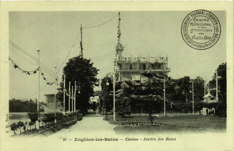 Carte postale ancienne Enghien-les-Bains - Casino - Jardin des Roses à Enghien-les-Bains