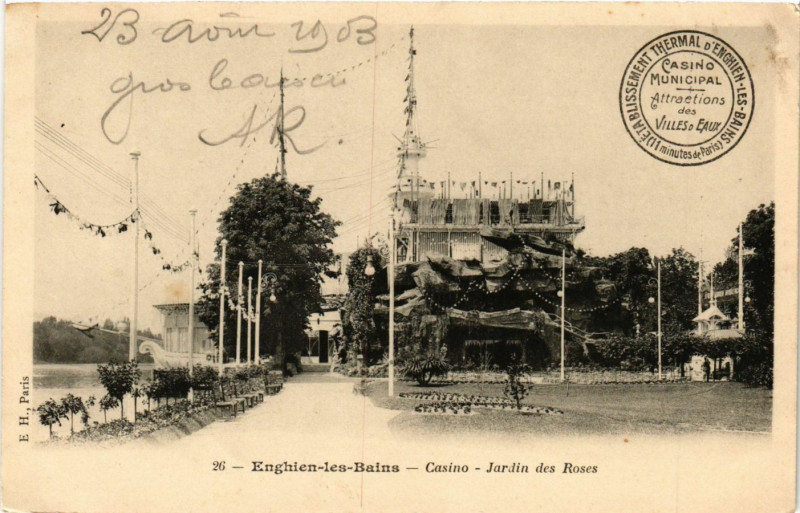 Carte postale ancienne Enghien-les-Bains -Casino - Jardin des Roses à Enghien-les-Bains