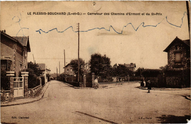Carte postale ancienne Le Plessis -Bouchard (S.-et-O.) - Carrefour des Chemins d'Ermont à Ermont