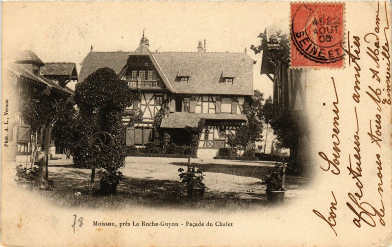 Carte postale ancienne Moisson, prés La Roche Guyon -Facade de Chalet à La Roche-Guyon
