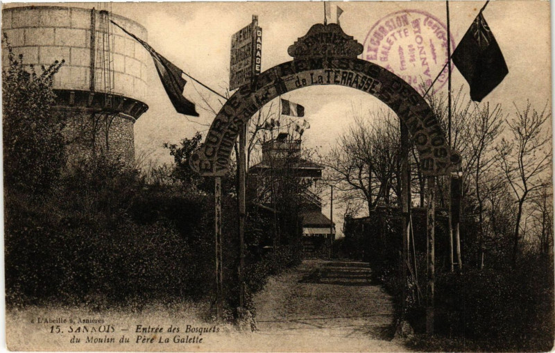 Carte postale ancienne Sannois - Entrée des Bosquets du Moulin du Pére La Galette à Sannois