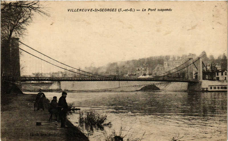 Carte postale ancienne Villeneuve-Saint-Georges (S.-et-O.) - Le Pont suspendu à Us