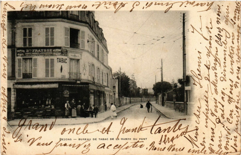 Carte postale ancienne Bezons - Bureau de Tabac de la Rampe du Pont à Bezons