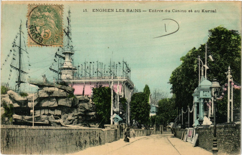 Carte postale ancienne Enghien-les-Bains - Entrée du Casino et au Kursal à Enghien-les-Bains