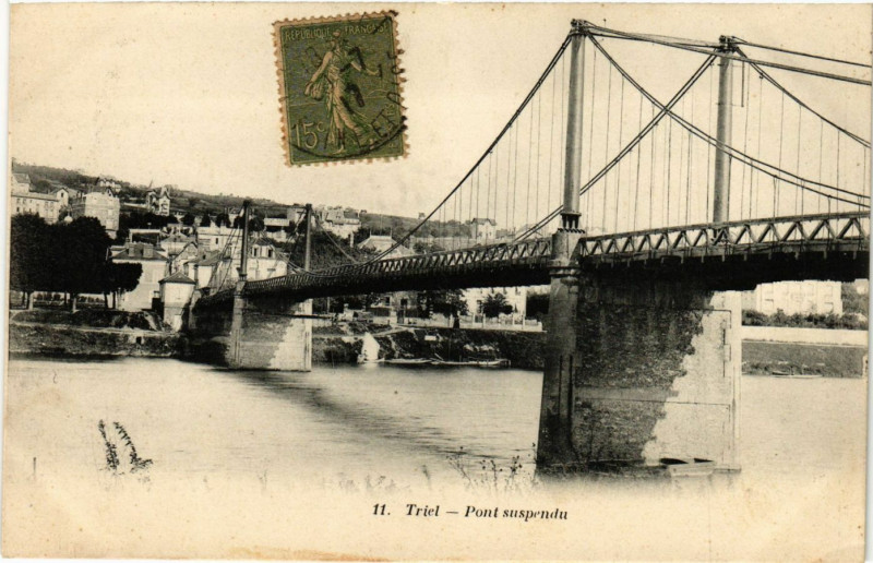Carte postale ancienne Triel - Pont suspendu à Us