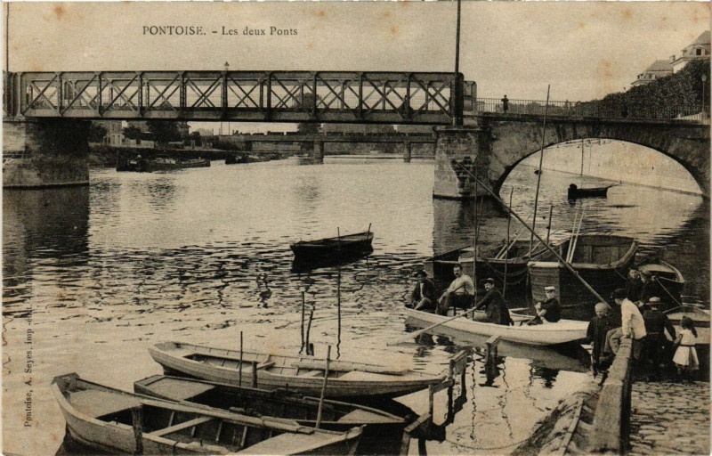 Carte postale ancienne Pontoise - Les deux Ponts à Pontoise