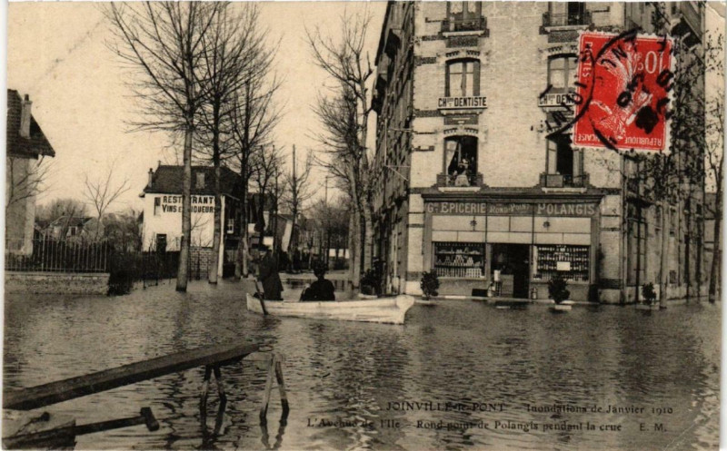 Carte postale ancienne Joinville-le-Pont l'Avenue de l'Ile Inondation 1910 à Joinville-le-Pont